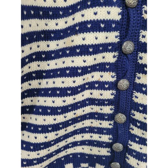 Vintage Berlou Norweigan Wool Winter Snowflake Blue Sweater L-XL #17 - Picture 3 of 8